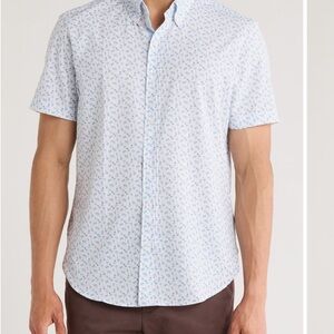 Men's White and Blue Patterned Casual Shirt
